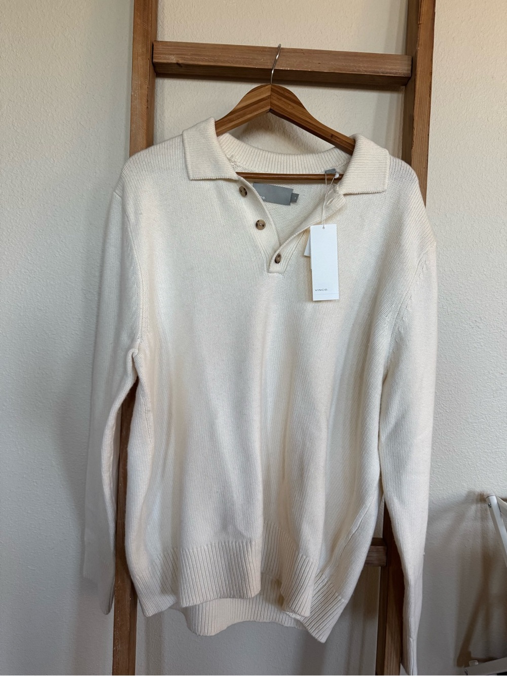 Vince Cream Rib-Collar Knit Sweater